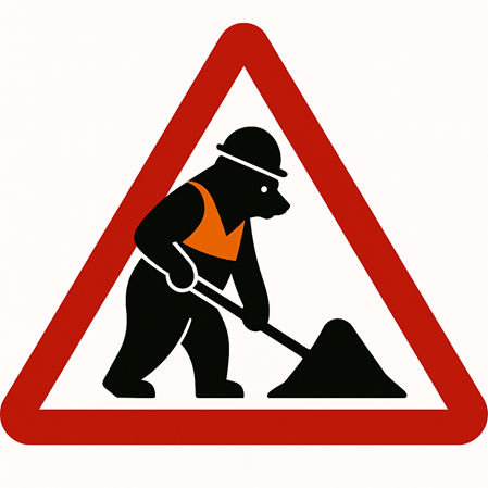 Verkehrsschild Bauarbeiten mit Bär als Bauarbeiter